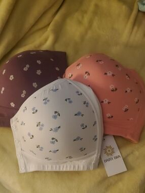 3x Womens Floral Bras- White, Coral, Plum